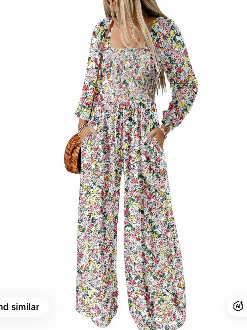 Floral Smocked Wide Leg Jumpsuit